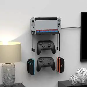 Wall Mount with Game Card Slots and 4 Joy-Con Hanger Console Holder Stand with 2 Controller Holder for Switch/OLED