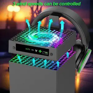 RGB Fan Cooling System 3 Levels Adjustable Speed Temperature-Controlled Cooling Fan System USB Port for Xbox Series X Console