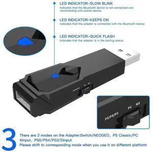 USB Gamepad Converter Bluetooth-Compatible/Wired Wireless Converter Wireless Controller Converter for PS4/PS3/Switch/PC