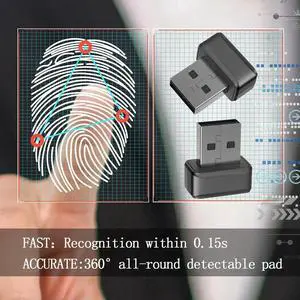 USB Fingerprint Key Reader FIDO U2F Portable Security Key Hello Anti-Spoofing Mini Fingerprint Reader 360° Touch for PC