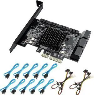 JAACASIS PCIe SATA Card 10 Port with 10 SATA Cables and 2 SATA Power Splitter Cables, SATA Controller Expansion Card with Standard Profile Bracket, 6Gbps PCIe to SATA 3.0 PCI-E X4 Host Controller Card