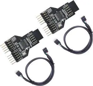 JAENFONG 9 Pin USB Header Female 1 to 2 Male Board 9-Pin USB HUB USB 2.0 9 Pin Connector Adapter for RGB Splitter with 30cm 60cm Cable (with 30cm Cable,2 PCS)