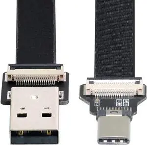JAENFONG Type-A USB 2.0 Male to Type-C USB-C Male Data Flat Slim FPC Cable 20CM for FPV & Disk & Phone