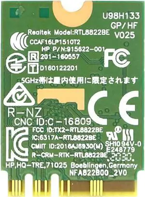 JAENFONG LIAN MO Wireless LAN Card RTL8822BE Dual Band 2.4G/5G Network Speed: 867Mbps Network Protocol: 802.11a/b/g/n/ac Support 4.2 Bluetooth Windows 7, 8, 10