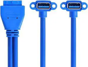 JAENFONG USB 3.0 Type A 2 Female UP Angled to Motherboard 20Pin Male Cable for Front Panel 50cm