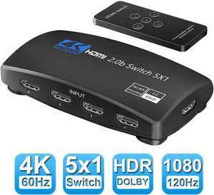 JAENFONG 4K@60Hz 5 Port HDMI Switch, 5 in 1 Out HDMI Switcher Selector Support HDR & HDCP 2.2 & Full 3D with IR Remote Control for Nintendo Switch,Xbox PS5/PS4,Fire Stick,Roku,Apple TV