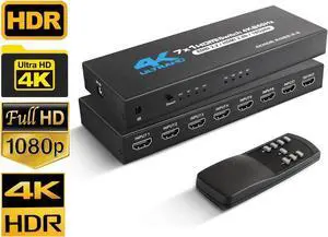JAENFONG 4k HDR HDMI Switch with IR Remote Control, 7 Ports HDMI 2.0 Switcher Selector , Supports HDCP 2.2 4K@60Hz UltraHD HDR10 3D HD1080P Dolby DST, HDMI Splitter for PS4 Xbox Fire Stick