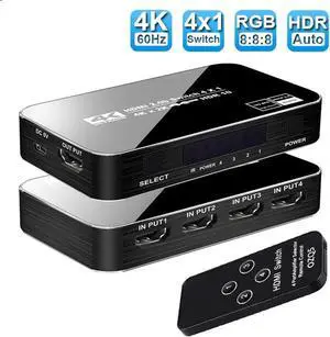 JAENFONG HDMI Switch 4K 60Hz, HDMI Splitter 4 in 1 Out, HDMI2.0 Switch Support 4K@60Hz 18Gbps for Xbox Series PS5/4/3 HD TV Monitor Projector - OZQ5