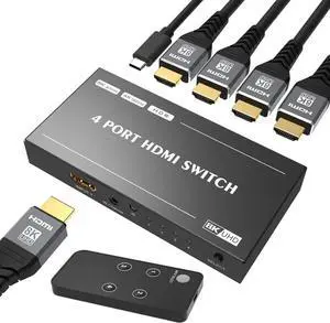 JAENFONG  HDMI 2.1 Ultra 8K HD 4in 1out Switcher with Remote Control,8K@60Hz 4K@120Hz High Speed 48Gbps Switcher Converter Compatible with Xbox X PS5