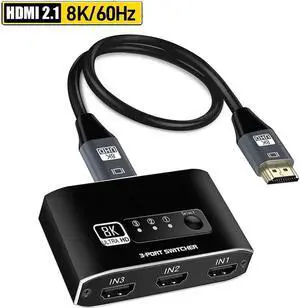JAENFONG HDMI Switch 3 in 1 Out 8K@60Hz UHD HDMI Switcher Splitter with 3.9FT HDMI Cable, HDMI Switch Box Hub Support 8K 60Hz 3D 1080P HDCP2.3 for PS5 PS4 Xbox DVD Player Fire Stick Apple TV PC