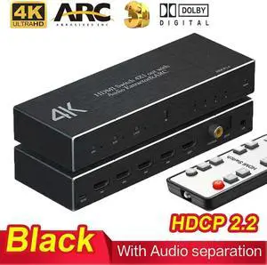 JAENFONG 4K@60Hz HDMI Switch 4 in 1 Out with Audio Extractor, HDMI Switcher with Optical SPDIF + 3.5mm Audio + Coaxial, HDMI Audio Selector Switch Box with Remote Support HDR10 ARC 18Gbps HDCP2.2