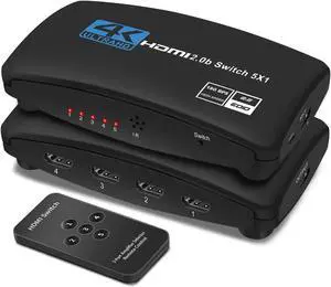 JAENFONG HDMI Switch 4K 60Hz, HDMI Splitter 5 in 1 Out, HDMI2.0 Switch Support 4K@60Hz 18Gbps for Xbox Series PS5/4/3 HD TV Monitor Projector - OZQ3-5