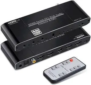 JAENFONG 4x1 HDMI Switch,4 in 1 Out HDMI Switcher Audio Extractor( Optical + 3.5mm AUX + Coaxial Output) ,Support Ultra HD 4K,3D 1080P,Audio EDID Extractor with IR Remote Control