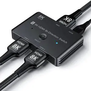 JAENFONG HDMI 2.1 Switch, Ultra HD 8K Bi-Directional HDMI Switcher Splitter Supports 4K@120Hz, 8K@60Hz, Aluminum HDMI Switcher Selector for PS4/PS5, Xbox, Roku, Apple TV, Fire Stick, Sony TV
