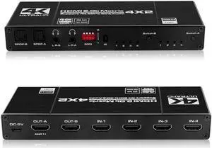 JAENFONG  4K@60Hz HDMI Matrix Switch 4 X 2 Switcher 18G Ultra HD Supports Up to 4K @ 60Hz & 1080P EDID HDCP 2.2 HDR10- Remote Control (OZJ1-1)