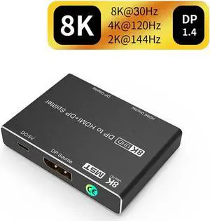 JAENFONG DisplayPort to DisplayPort HDMI Splitter Adapter MST SST 8K@30Hz 4K@120Hz 1 in 2 Out DP1.4 Splitter Dual Monitor Multi Screen