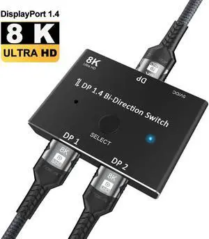 JAENFONG DisplayPort 8K DP 1.4 2In 1Out 1In 2Out Switch Bi-Direction 8K@60Hz 4K@120Hz Splitter Converter for Multiple Source and displays