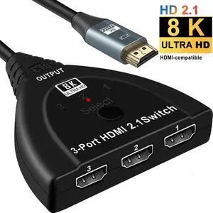 JAENFONG HDMI Switch 3 in 1 Out 8K@60Hz UHD HDMI Switcher with Pigtail Cable, HDMI Switch Box Hub Support 8K 60Hz 3D 1080P HDCP2.3 for PS5 PS4 Xbox DVD Player Fire Stick Apple TV PC (OZ8Q3-1)