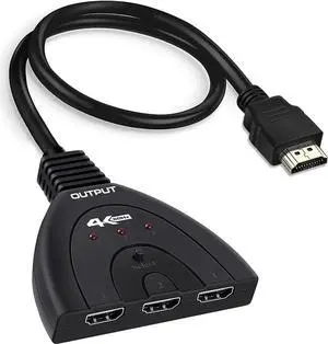 JAENFONG HDMI Switch 4K@60Hz with Pigtail Cable,  HDMI Switcher 3 in 1 Out, 3 Port HDMI Hub Selector, Supports 4K, 3D, HDCP, HDMI 2.0, HDR Compatible with PS5/4/3 HDTV Blu-Ray Fire Stick