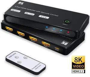 JAENFONG  HDMI Switch with IR Remote, 8K 4K 120hz Ultra HD 8K High Speed 48Gbps Directional HDMI Switch 3in 1out 8K@60Hz 4K@120Hz Splitter Converter Compatible with Xbox PS5 Projectors Monitors