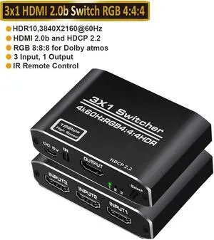 JAENFONG HDMI 2.0 Switcher 3 in 1 out 4K/60Hz HDMI Splitter for XBOX 360 PS4 Smart Box 3 in 1 out HDMI 2.0 Switch Adapter Supports Ultra HD Dolby Vision, 18.5Gbps, HDR10, HDCP 2.2 & 3D - OZQ3-1