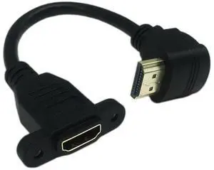 JAENFONG 15cm 6inch High Speed HDMI 2.0 Up Angle HDMI 2.0 Male to Female Extension Cable with Screw Hole Panel Mount Support 4K 60Hz Resolution for Blu Ray Player, 3D TV, Roku, Xbox360 (Black) (U)