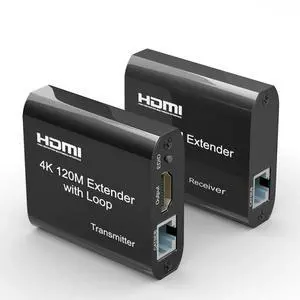 JAENFONG HDMI Extender 120m/395ft Over Single Cat 5E/6, 4K@60Hz UHD 1080P Full HD HDMI Ethernet Extender, Transmitter and Receiver, with Audio Out & Loop Out, Support HDCP 1.2, EDID