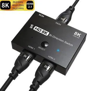 JAENFONG HDMI 2.1 Ultra HD High Speed 48Gbps Directional Switch Bi-Direction 1x2 2x1 8K@60Hz 4K@120Hz Splitter Converter