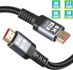 JAENFONG 8K HDMI 2.1 Cable 3.3Feet 8K60hz 4K 120hz 144hz HDCP 2.3 2.2 eARC ARC 48Gbps Ultra High Speed Compatible with Dolby Vision Atmos PS5 PS4, Xbox One Series X, Samsung, RTX 3080 3090