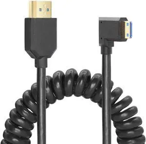 JAENFONG Coiled HDMI Cable Right Angled 8K 48Gbps HDMI 2.1 Mini HDMI to HDMI Male Telescopic Cable High Speed (Right Angle)