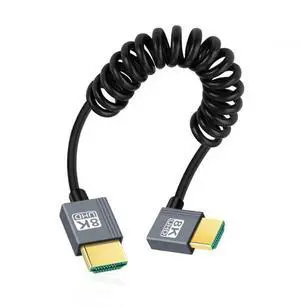 JAENFONG Cable HDMI 2.1 Male to HDMI Male 8K 60hz Stretch Coiled Cable Left Angled 90 Degree for HDTV Computer Laptop Monitor