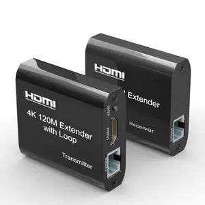 JAENFONG  HDMI Extender 120m/395ft Over Single Cat 5E/6, 4K@60Hz UHD 1080P Full HD HDMI Ethernet Extender, Transmitter and Receiver, with Audio Out & Loop Out, Support HDCP 1.2, EDID