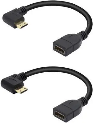 JAENFONG  [UHD HDMI 2.1 Cable]Supports output 8K@60HZ(B 90 Degree Mini HDMI to HDMI Cable 15CM High Speed Right Angle HDMI Extension Cable, 2 Pack High Speed Gold Plated Swivel ConverterLeft Angle+Rig
