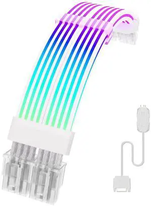 8 Pin RGB GPU Cable,2 x 8Pin (6+2) PCIE RGB PSU Cables 5V 3Pin ARGB Graphics Card Power Supply Extension - for PC Build,Four Sides Lighting Strips White Style