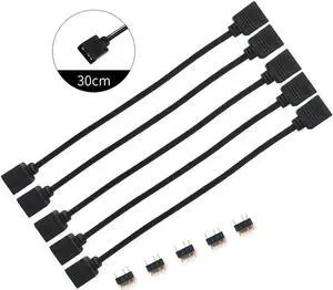 JAENFONG 5 Pack 5V 3-Pin RGB Female to Female RBW LED Strip Extension Cable w/ Gender Changer Adapter - 1 Foot