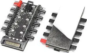 JAENFONG 10 Ports 4-Pin PWM Fan Hub, SATA 15pin to 10 Fan Power Splitter Adapter Cable w/ Self-sticker for 3Pin / 4Pin fan