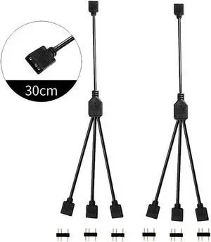 JAENFONG 2 Pack 5V 3-Pin RGB 3-Way Female to x Female RBW LED Strip Splitter Cable,3 Port AURA RGB Lighting Hub w/ Gender Changer Adapter - 1 Foot
