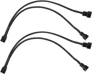 JAENFONG PWM Fan Splitter Cable 1 to 2, Black Sleeved 2 Way PC Fan Extension Cable Compatible with Computer 3 Pin & 4 Pin CPU / Case Fans, 10 Inch, 2 Pack