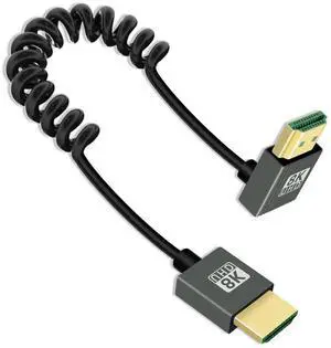 JAENFONG  8K Down Angle HDMI Coiled Cable 2.2FT, 270 Degree Short HDMI to HDMI Cable, Spring Spiral HDMI 2.1 Cable 8K@60Hz,48Gbps,for Camera/TV/Capture Cards/Tablet