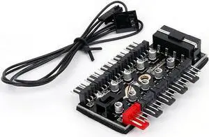 JAENFONG 10 Ports PWM 4pin CPU Cooler / Case / Chassis Cooling Fan Hub,10 Port 12V 4 Pin Fan PWM Fan Hub Controller,Power by Molex ,16 inches RPM Feedback Cable