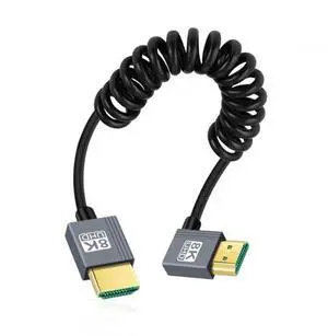 JAENFONG   Cable HDMI 2.1 Male to HDMI Male 8K 60hz Stretch Coiled Cable Right Angled 90 Degree for HDTV Computer Laptop Monitor