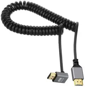JAENFONG HDMI 2.0 Male to HDMI Male 4K 60hz Stretch Coiled Cable Up Angled 90 Degree for HDTV Computer Laptop Monitor