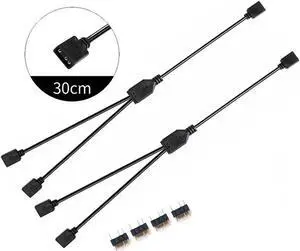 JAENFONG 2 Pack 5V 3-Pin RGB 2-Way Female to x Female RBW LED Strip Splitter Cable,2 Port AURA RGB Lighting Hub w/ Gender Changer Adapter - 1 Foot