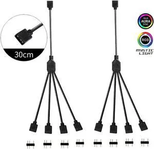 JAENFONG 2 Pack 5V 3-Pin RGB 4-Way Female to x Female RBW LED Strip Splitter Cable,4 Port AURA RGB Lighting Hub w/ Gender Changer Adapter - 1 Foot