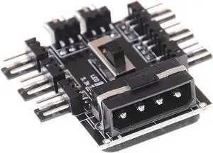 JAENFONG PC Fan Speed Controller - 8 Way Cooling Fan Hub w/ 7/12V Voltage Switch - 1 to 8 Multi Way Splitter for 3-Pin / 4 Pin Case Fan - PCB Adapter - Power by Molex