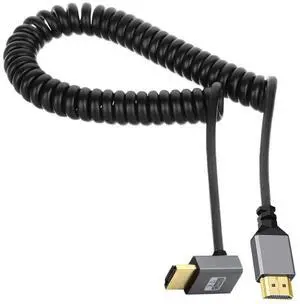 JAENFONG  HDMI 2.0 Male to HDMI Male 4K 60hz Stretch Coiled Cable Down Angled 90 Degree for HDTV Computer Laptop Monitor