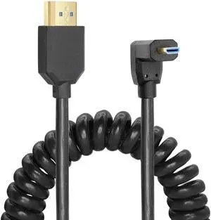 JAENFONG  Micro HDMI to HDMI Cable Coiled 8K HDMI 2.1 Telescopic Cable High Speed Cable Support 120Hz 48Gbps Dynamic HDR for Digital Cameras (Down Angle)