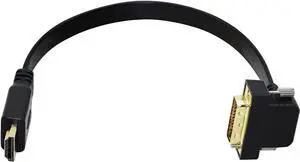 JAENFONG  DVI to HDMI HDMI to DVI Flat Cable DVI-D to HDMI Adapter Bi-Directional Right Angle Gold-Plated DVI(24+1) Monitor Cable for PC Laptop HDTV Porjecto (DVI-HDMI Male) 30cm