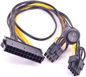 JAENFONG ATX Power 24Pin to 2 Ports 6+2 Pin 8 Pin with On Off Switch cable PCIe 6Pin 8pin Male to 24 Pin Female Power Supply Cable 30cm