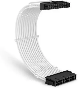 JAENFONG ATX 24 Pin Power Supply Sleeved Cable, 11.8 inch 24 Pin Male to Female Braided Extension Cord with 3 Cable Combs for ATX Motherboard, White